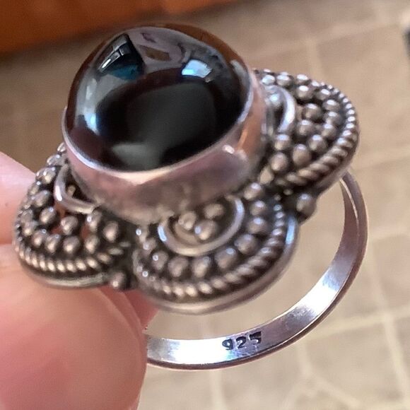 𝅺STERLING SILVER 925 BLACK ONYX WOMAN RING SIZE US 8​​ - Picture 2 of 9